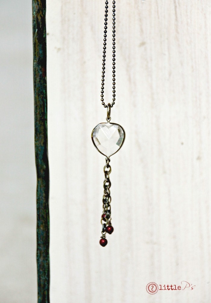 As Seen on the Vampire Diaries, Vampire Jewelry ~ Clear Hearts Necklace, Crystal Heart Necklace, Handcrafted, Edgy Gift for Her