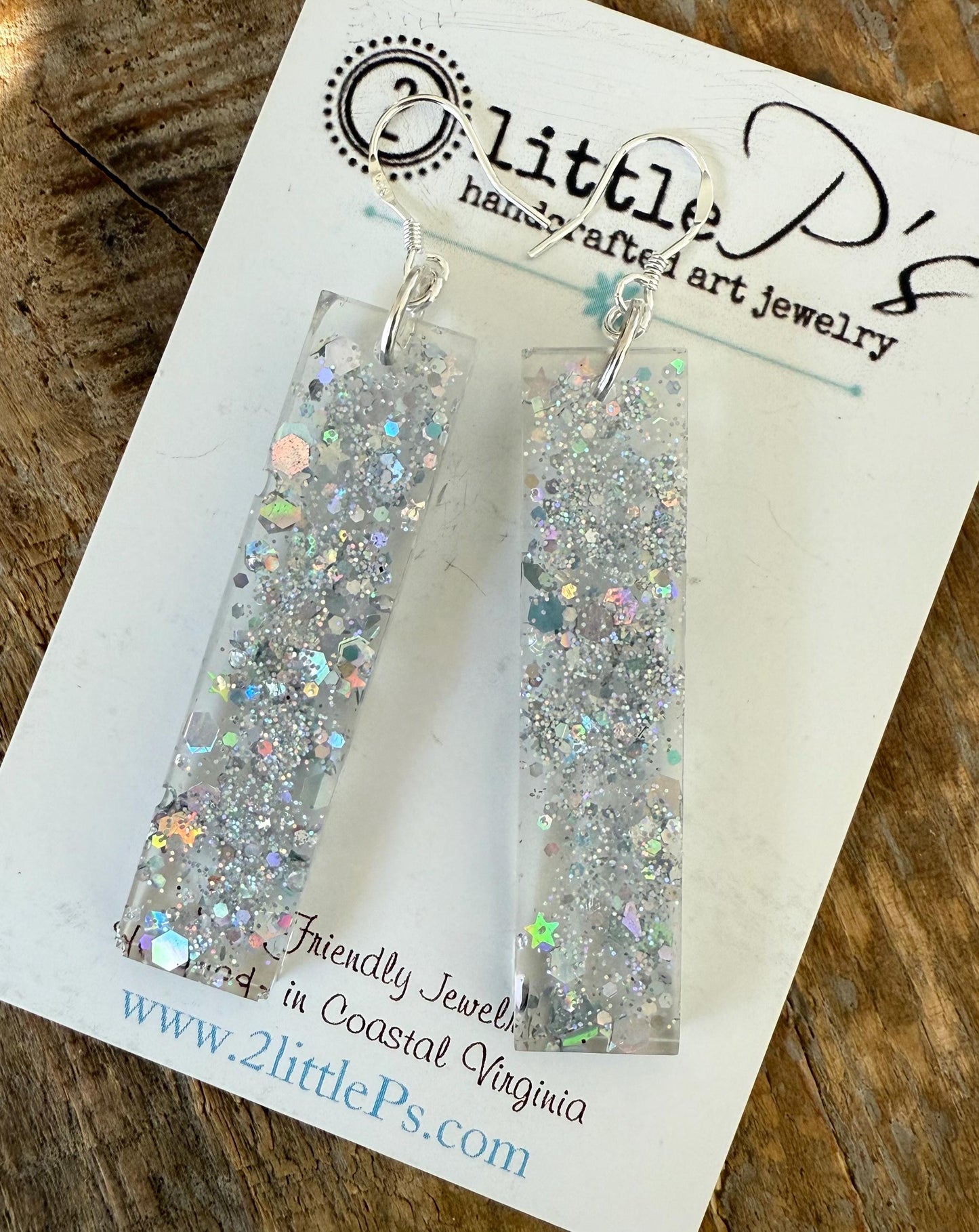 Silver Glitter Resin Earrings – Handmade Dangle Earrings with Holographic Sparkle