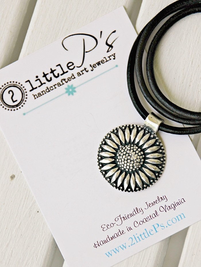 Cowgirl Jewelry ~ Sunflower ~ Pure Fine Silver Cowgirl Sunflower Pendant on Leather