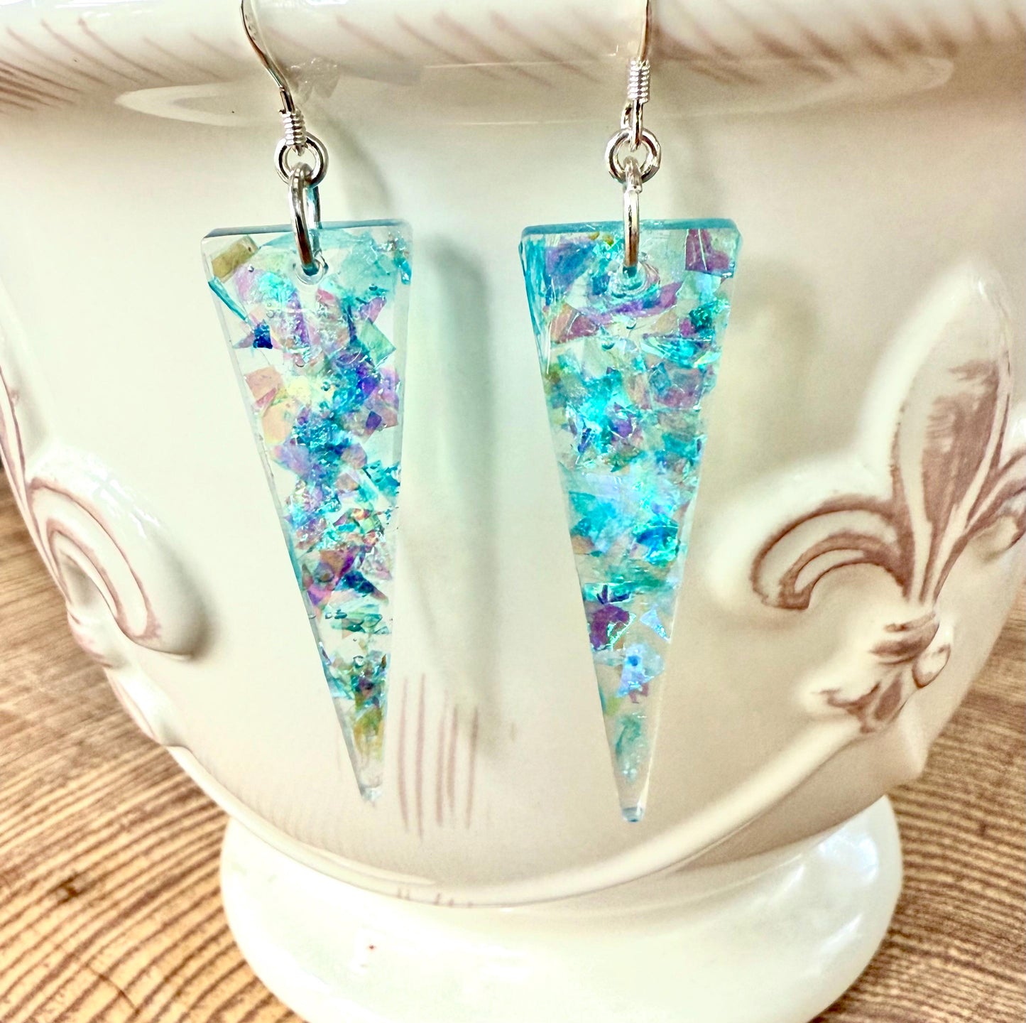 Iridescent Shard Drop Earrings | Handmade Resin Dangles | Lightweight Statement Earrings | Aqua & Pastel Glitter Jewelry by 2 Little P’s