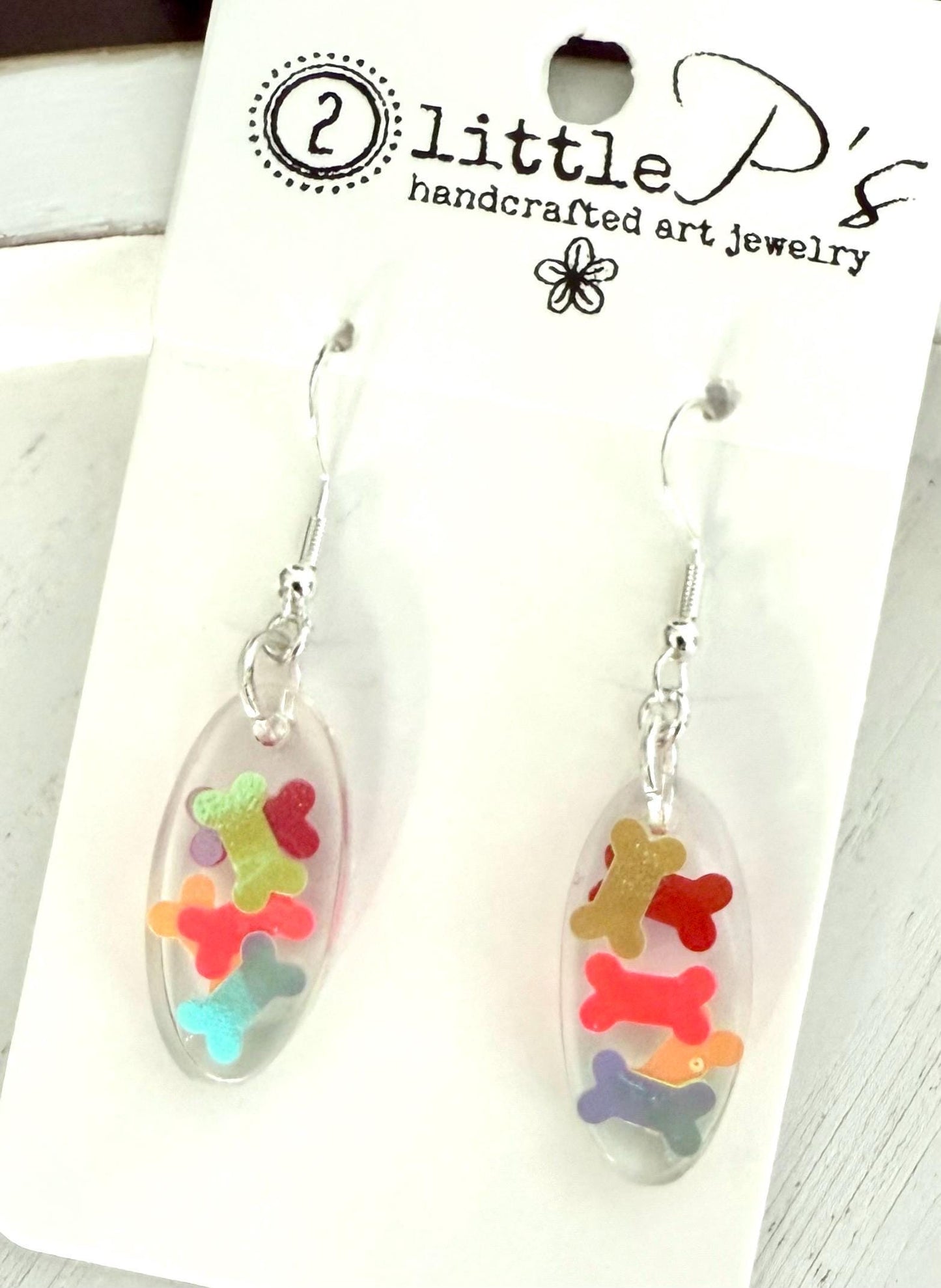 Colorful Dog Bone Confetti Earrings – Resin Dangles for Dog Lovers