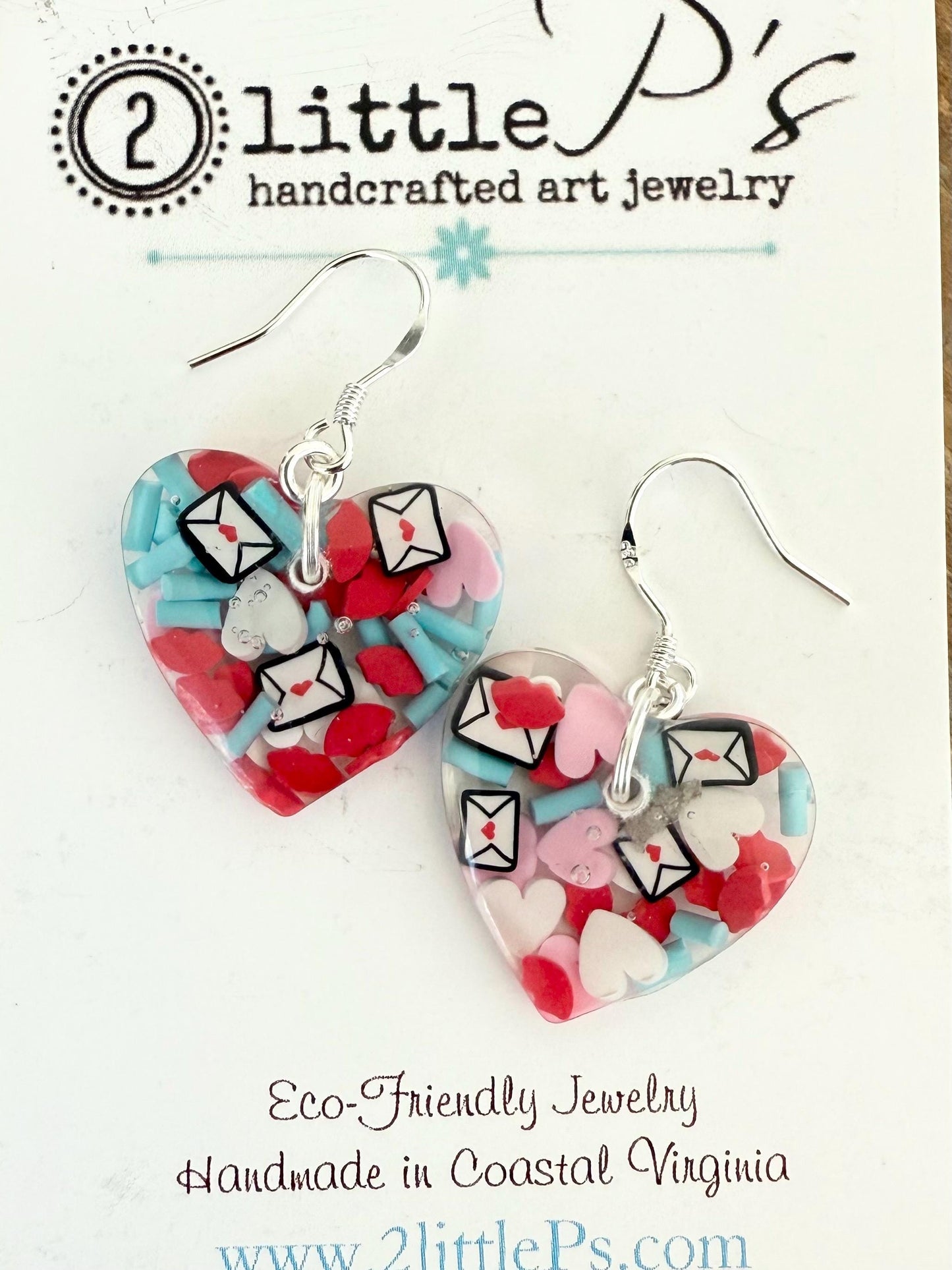 Valentine Love Letter Heart Earrings – Handmade Resin Dangles with Hearts, Lips & Envelopes
