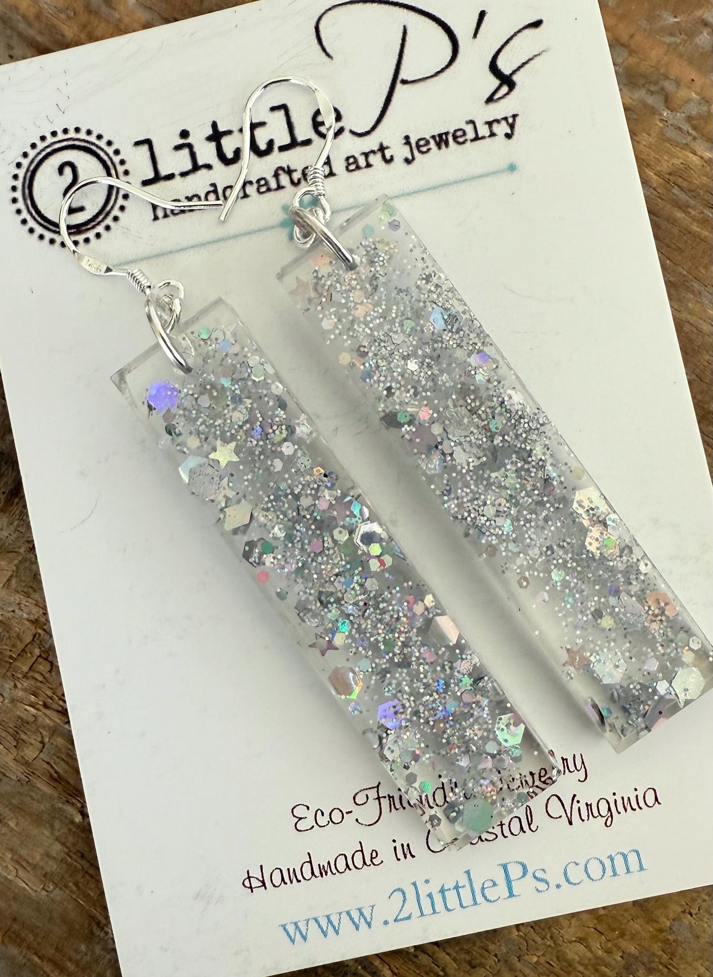 Silver Glitter Resin Earrings – Handmade Dangle Earrings with Holographic Sparkle