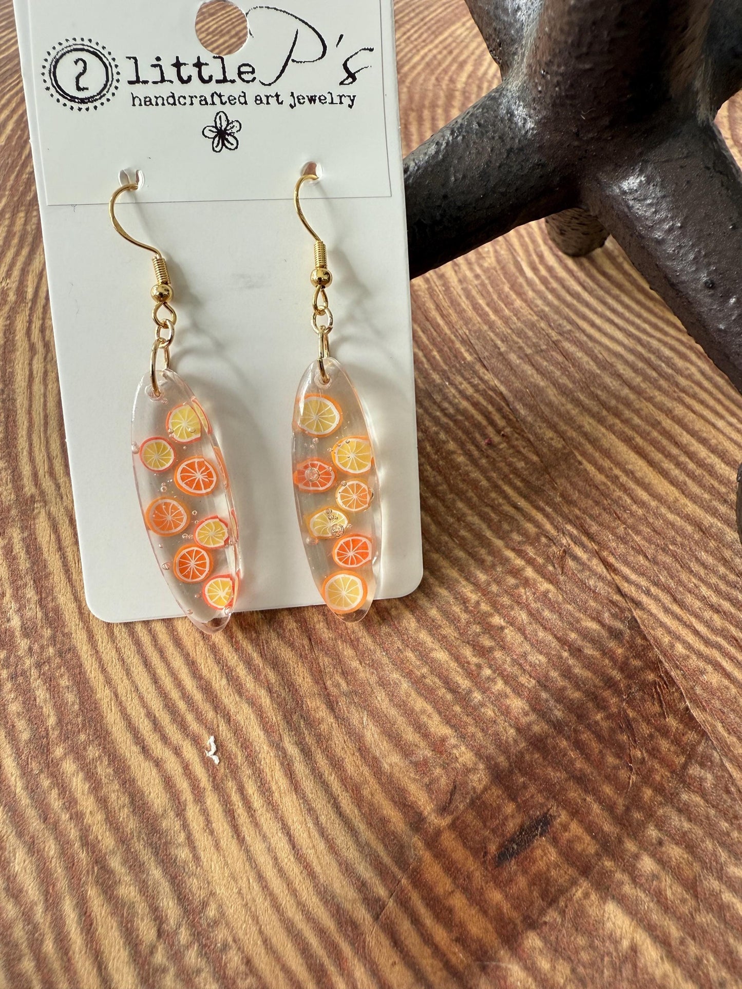 Oodles of Oranges Handmade Resin Earrings with orange confetti – Unique Jewelry