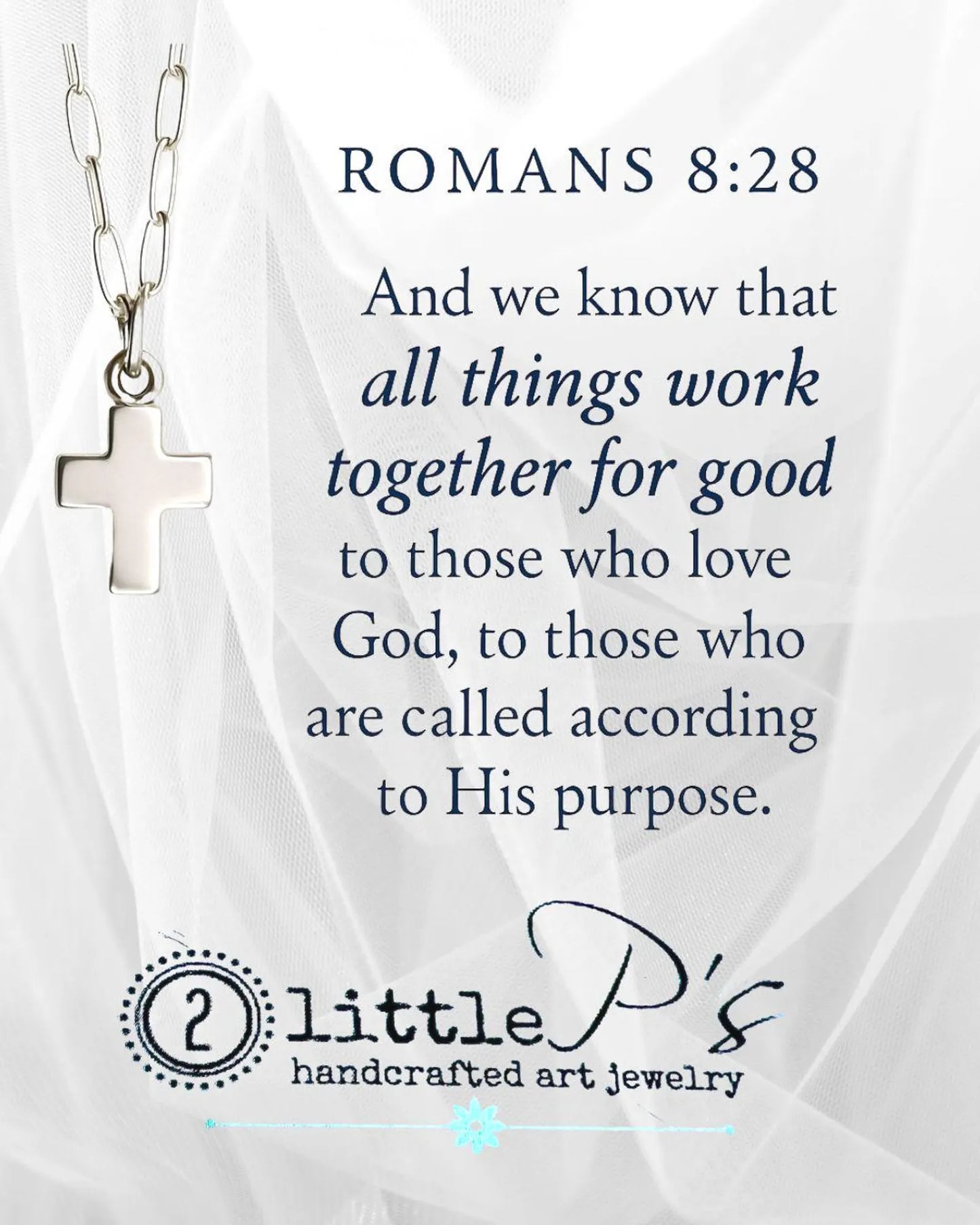 Sterling Silver Puff Cross Necklace on Paperclip Chain – Romans 8:28 Faith Jewelry