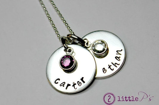 Mom Jewelry  Double Drops Sterling SIlver Handstamped Mom Necklace