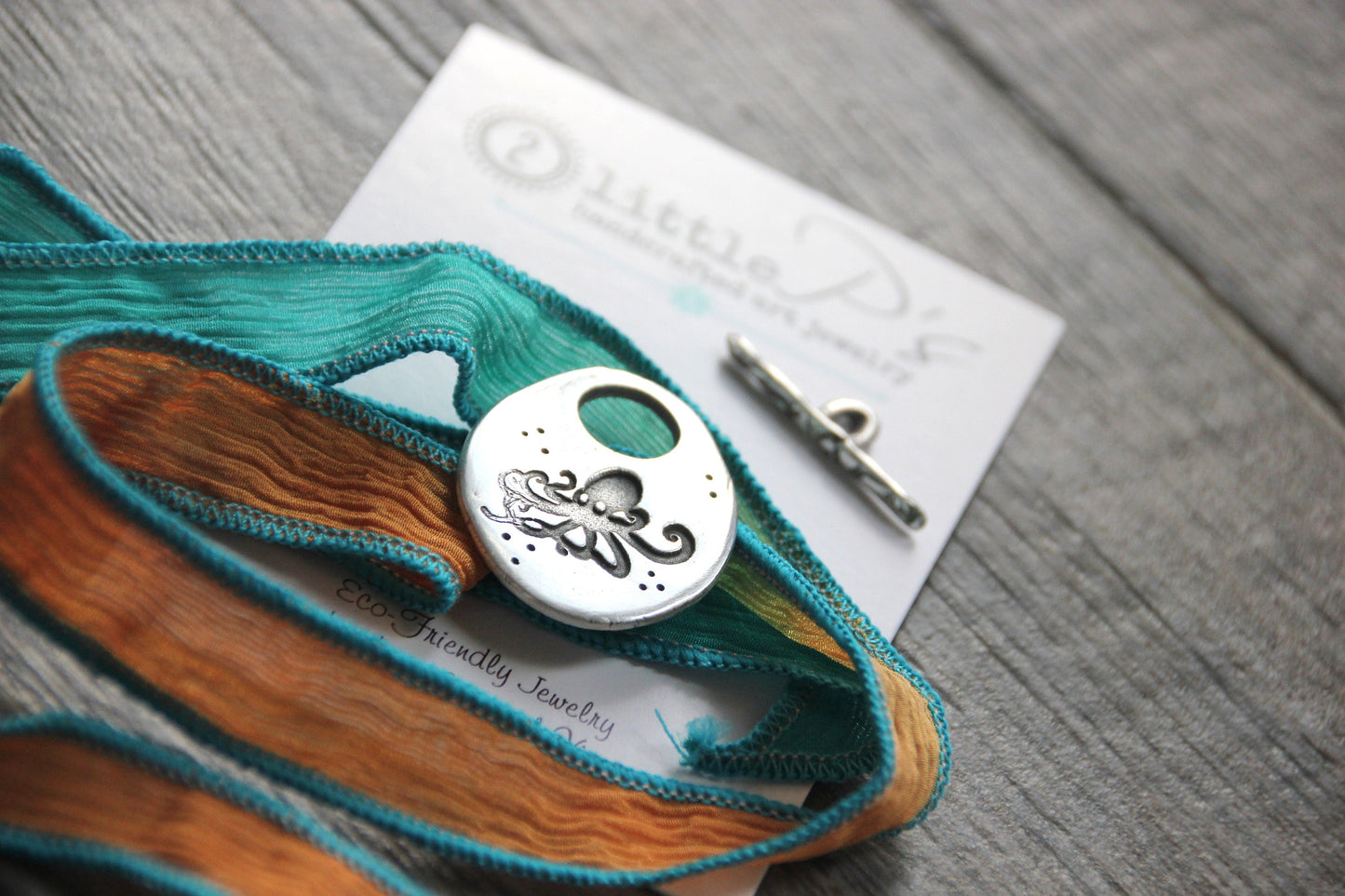 Ships Today, Silk Wrap Bracelet Nautical Beachy Octopus Beach Lover NEW DESIGN
