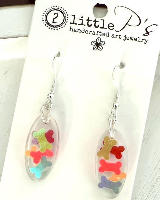 Colorful Dog Bone Confetti Earrings – Resin Dangles for Dog Lovers