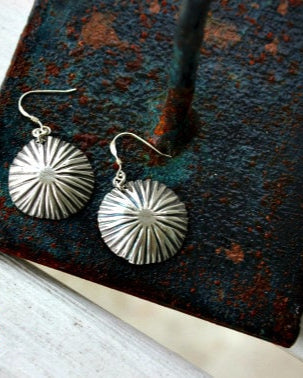 READY to SHIP - SALE - Art Jewelry Gift for Her Earthy  Pure Fine Silver Artisan Starburst Earrings