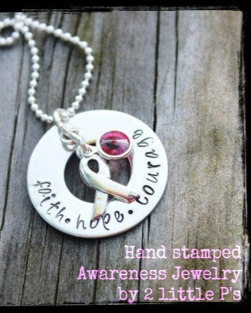 Cancer Awareness Jewelry, Inspirational  ~ Handstamped Sterling Silver Faith - Hope - Courage Infinity Awareness Necklace