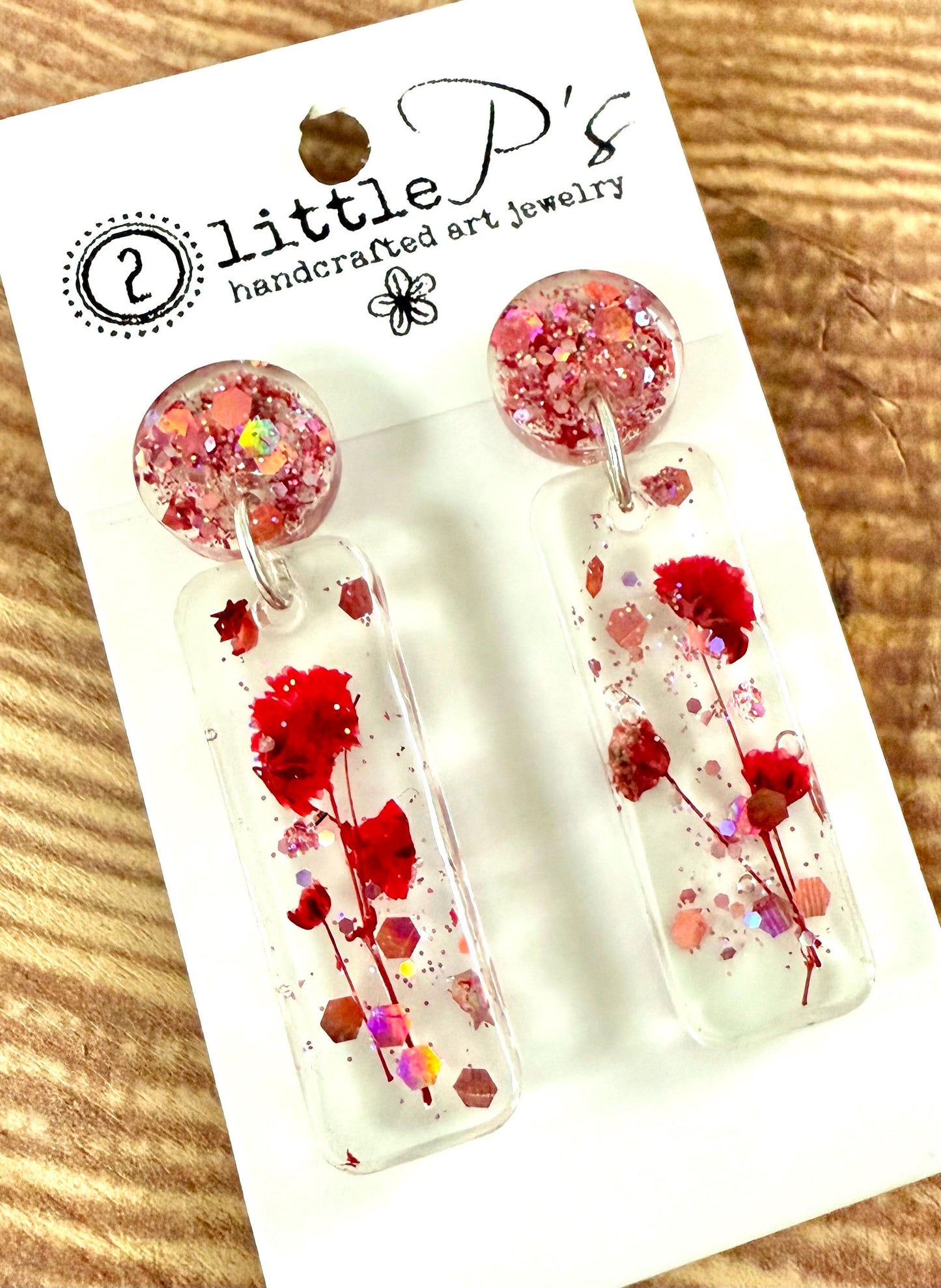 Blushing Bloom Resin Earrings – Pressed Flower Dangle Earrings with Pink Glitter Studs | Lightweight Handmade Gift