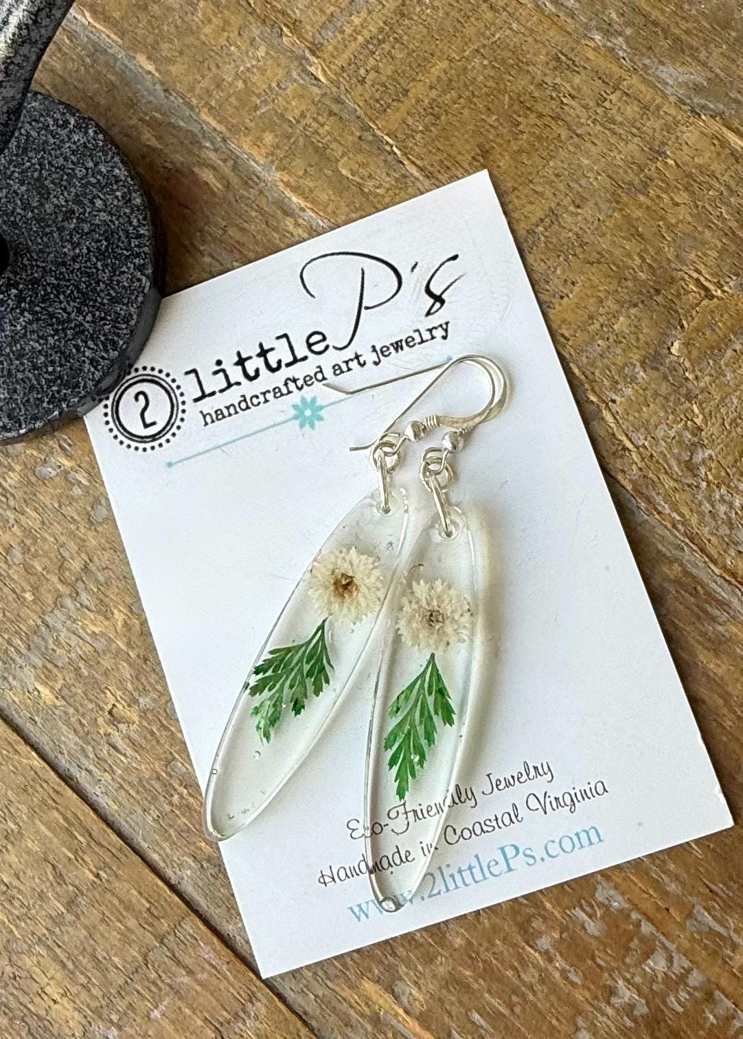 Pressed Flower Resin Earrings – Dainty Botanical Jewelry – Eco-Friendly, Handmade in Virginia