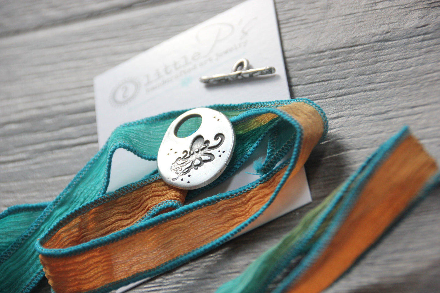 Ships Today, Silk Wrap Bracelet Nautical Beachy Octopus Beach Lover NEW DESIGN