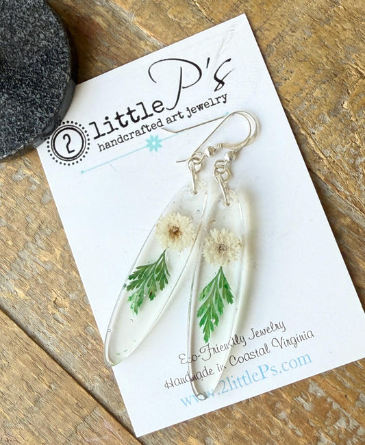 Pressed Flower Resin Earrings – Dainty Botanical Jewelry – Eco-Friendly, Handmade in Virginia