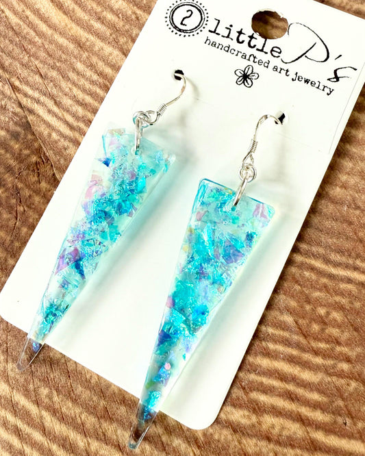 Iridescent Shard Drop Earrings | Handmade Resin Dangles | Lightweight Statement Earrings | Aqua & Pastel Glitter Jewelry by 2 Little P’s