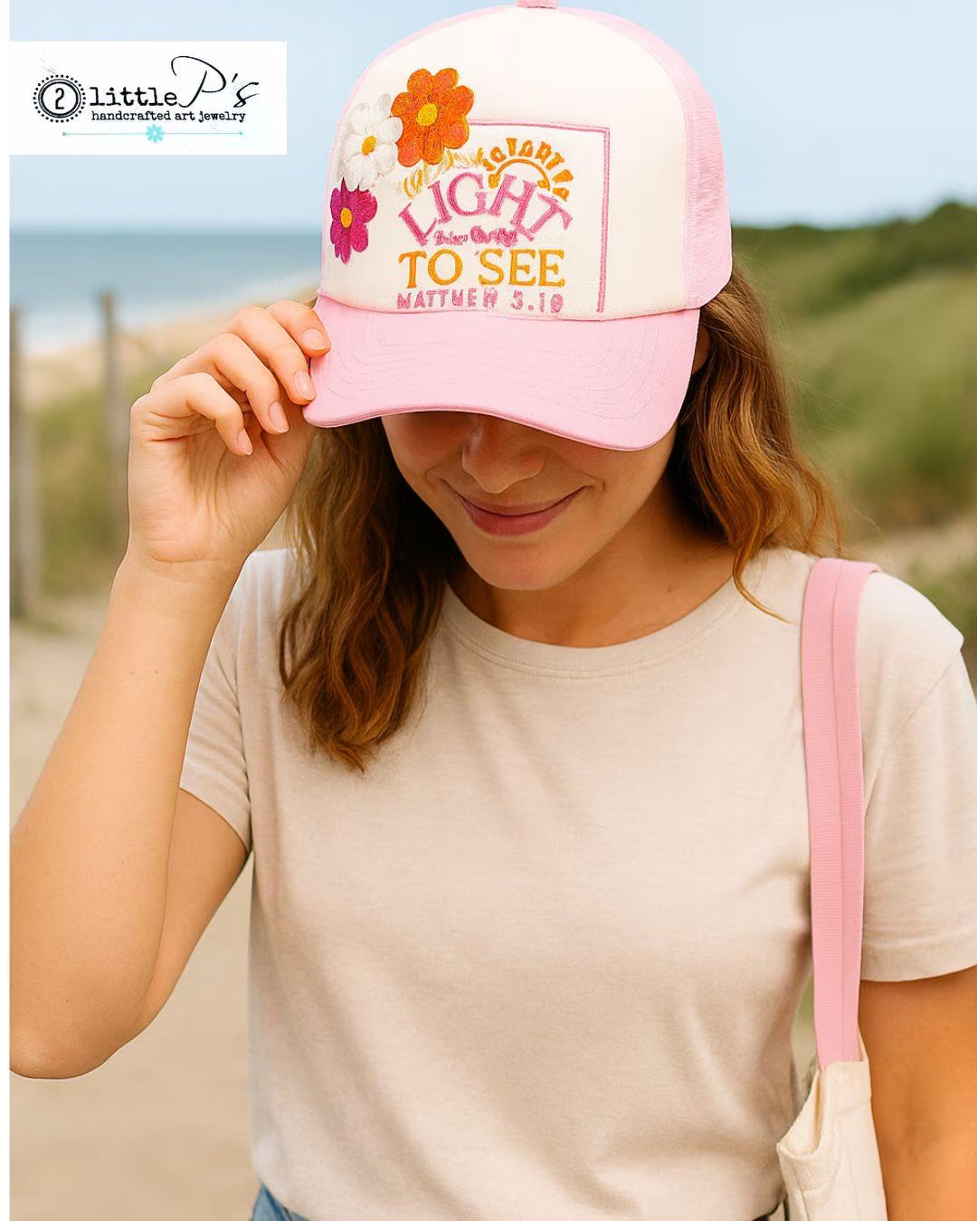 Christian Trucker Hat Women – Let Your Light Shine Matthew 5:16 – Embroidered Faith Hat – Scripture Cap – Floral Snapback Hat